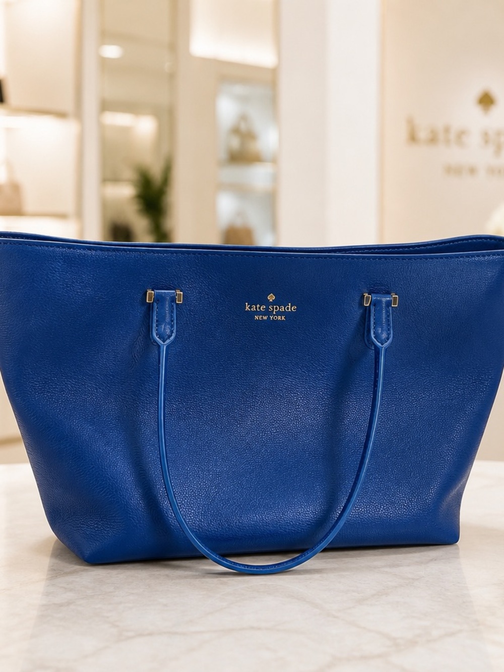 kate spade cobalt blue leather tote
